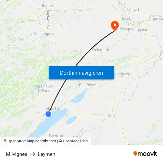 Milvignes to Leymen map