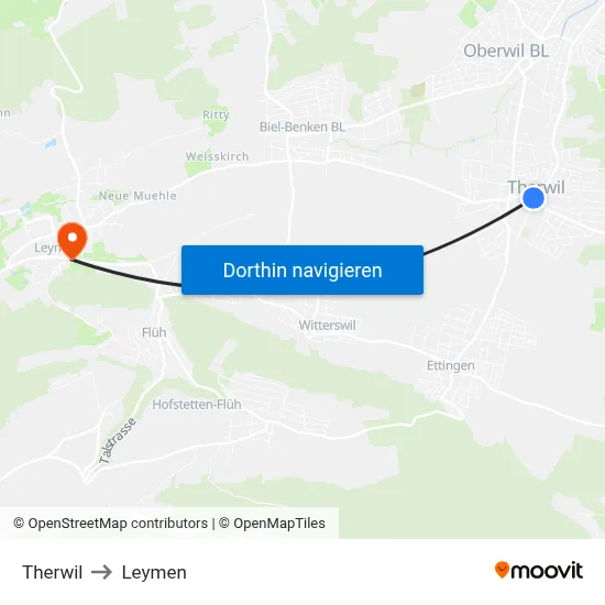 Therwil to Leymen map