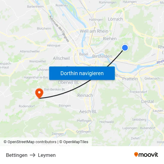 Bettingen to Leymen map