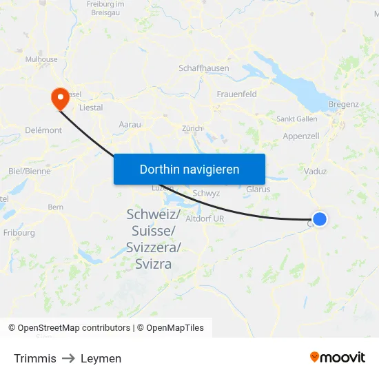 Trimmis to Leymen map