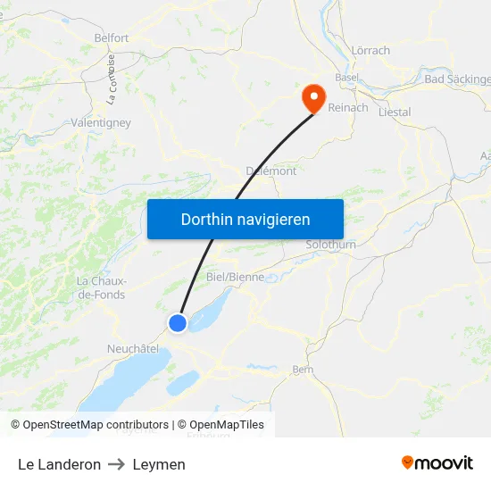 Le Landeron to Leymen map
