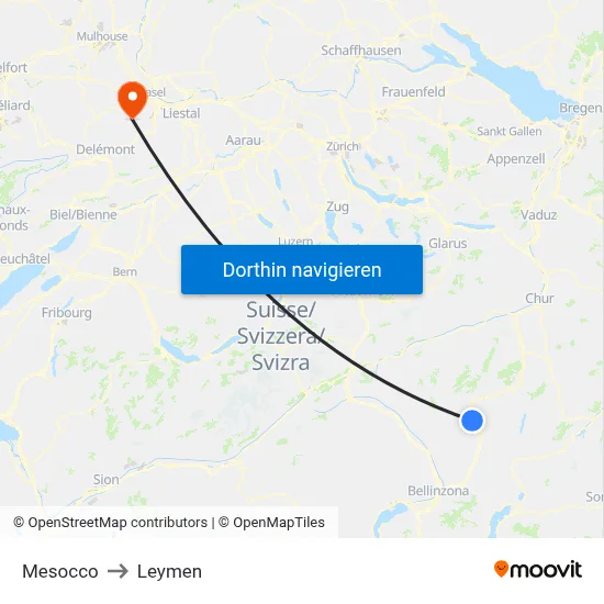 Mesocco to Leymen map
