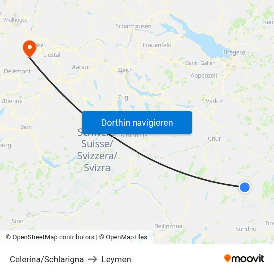Celerina/Schlarigna to Leymen map
