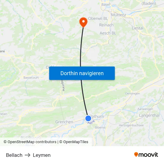 Bellach to Leymen map