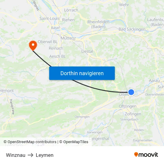 Winznau to Leymen map