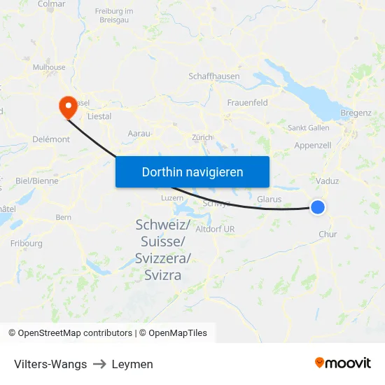 Vilters-Wangs to Leymen map