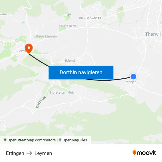Ettingen to Leymen map