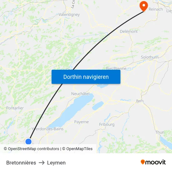 Bretonnières to Leymen map