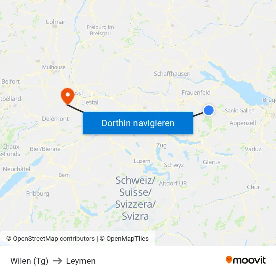 Wilen (Tg) to Leymen map