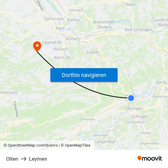 Olten to Leymen map