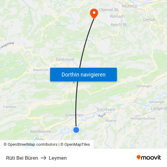 Rüti Bei Büren to Leymen map