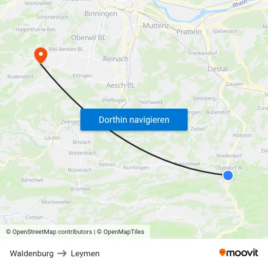 Waldenburg to Leymen map