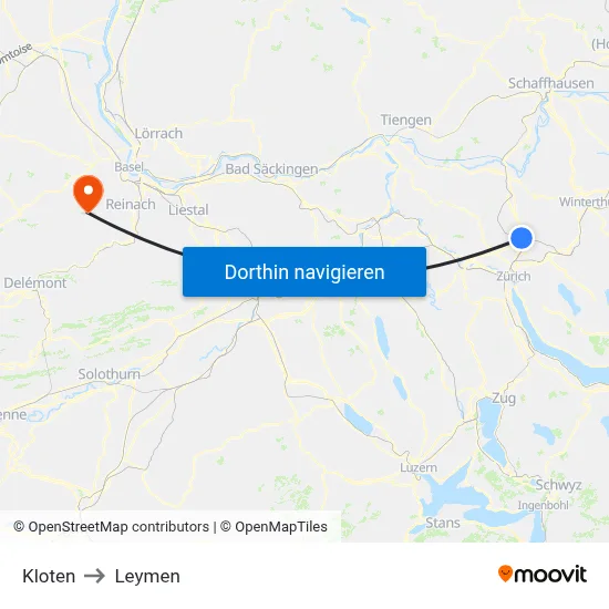 Kloten to Leymen map