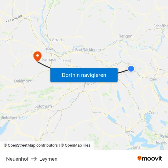 Neuenhof to Leymen map