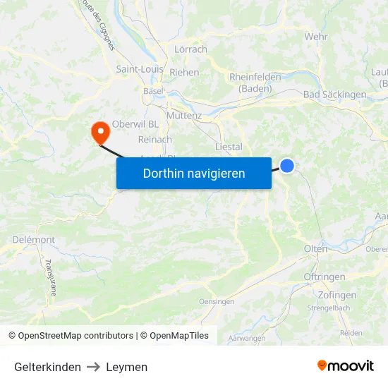 Gelterkinden to Leymen map