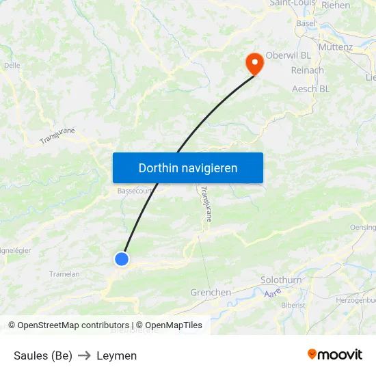 Saules (Be) to Leymen map