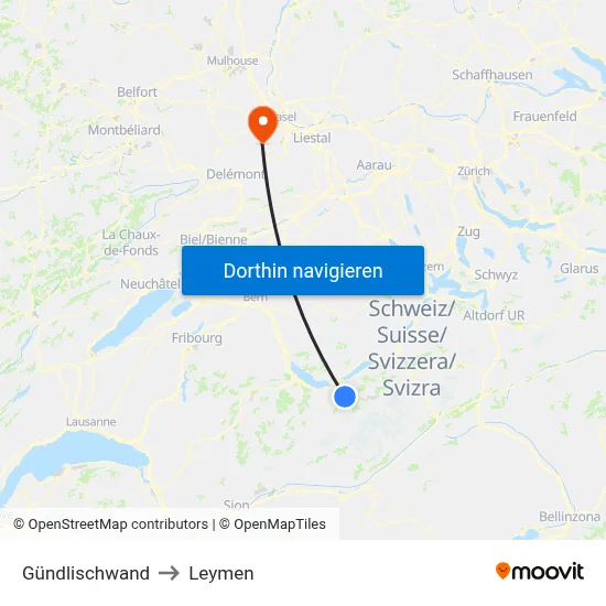 Gündlischwand to Leymen map