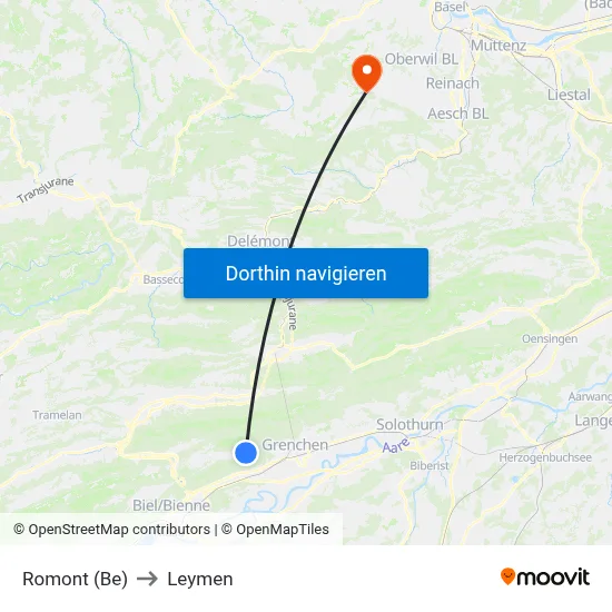Romont (Be) to Leymen map