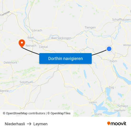 Niederhasli to Leymen map
