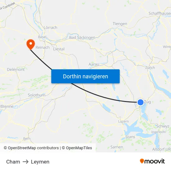Cham to Leymen map