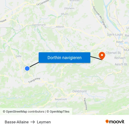 Basse-Allaine to Leymen map
