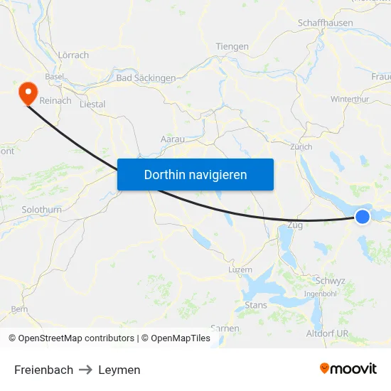 Freienbach to Leymen map