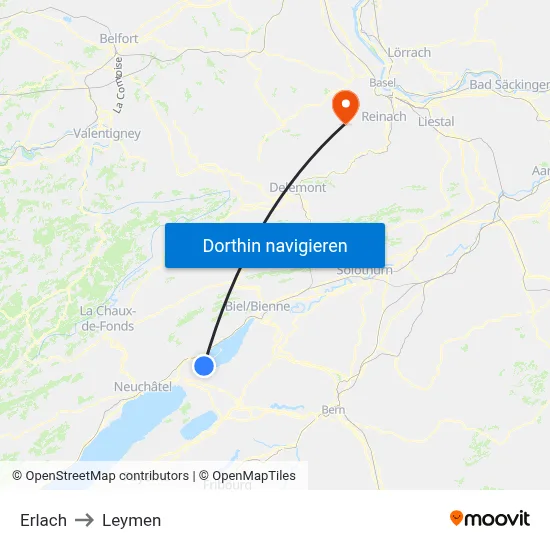 Erlach to Leymen map