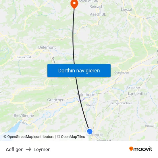 Aefligen to Leymen map