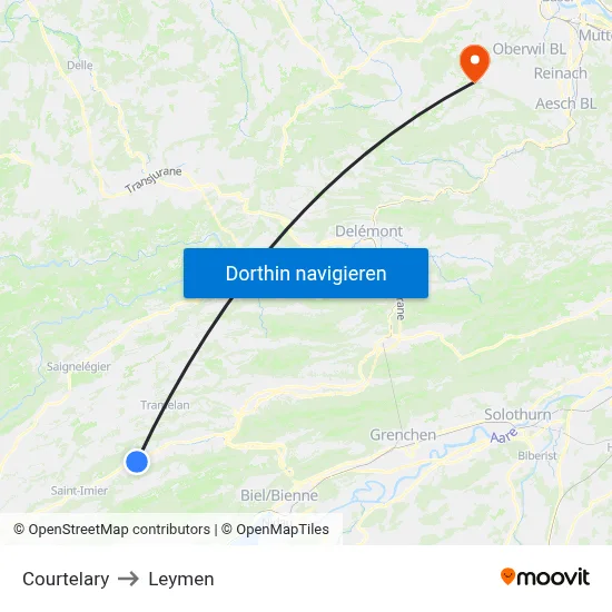 Courtelary to Leymen map