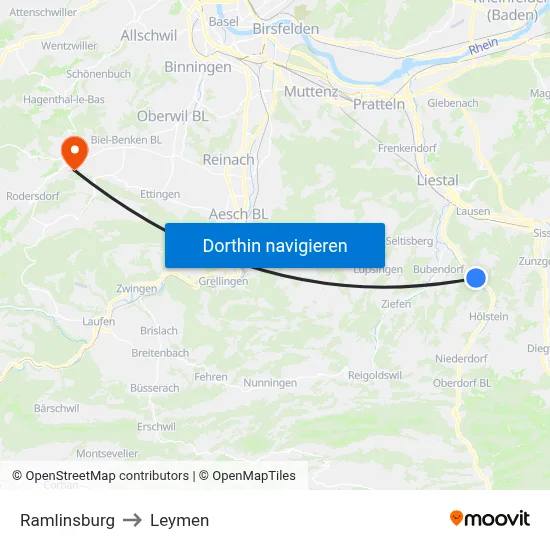 Ramlinsburg to Leymen map
