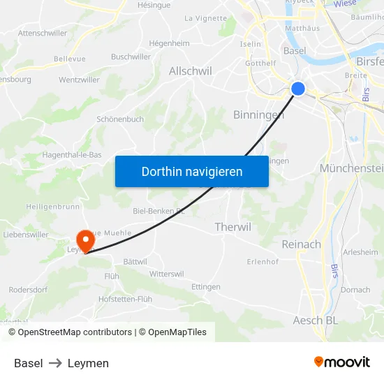 Basel to Leymen map