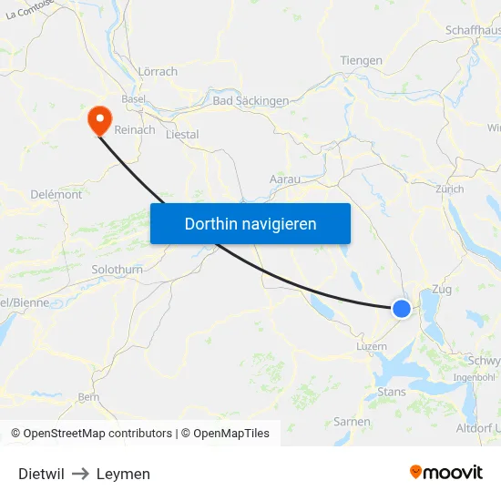 Dietwil to Leymen map