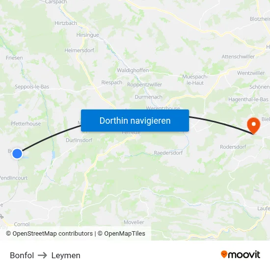 Bonfol to Leymen map