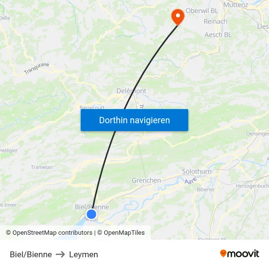 Biel/Bienne to Leymen map