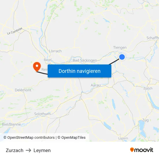 Zurzach to Leymen map