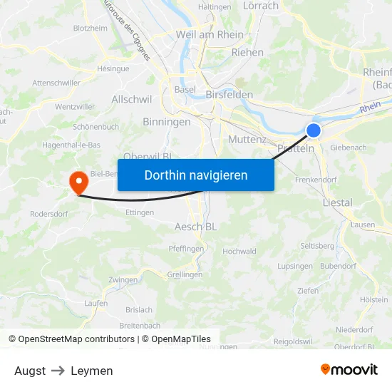 Augst to Leymen map