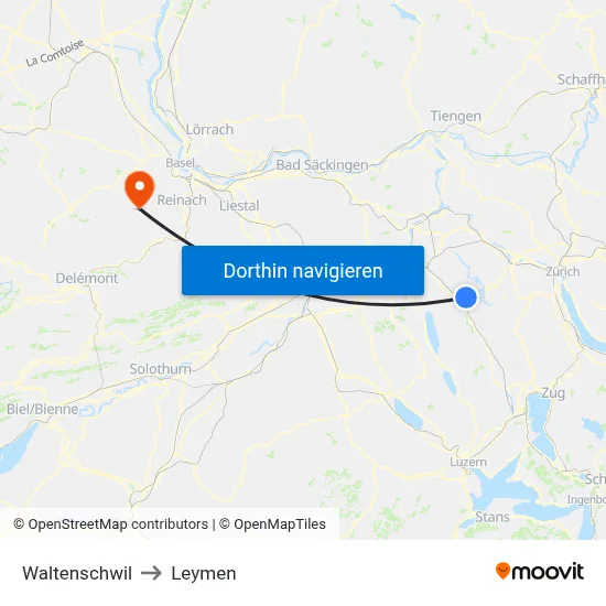 Waltenschwil to Leymen map