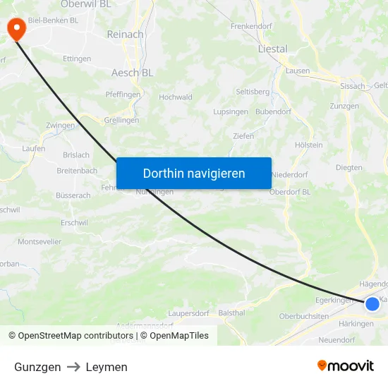 Gunzgen to Leymen map