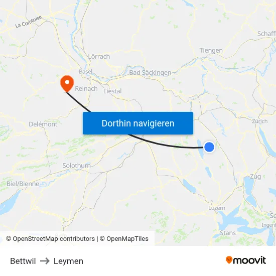 Bettwil to Leymen map