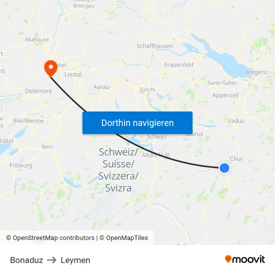 Bonaduz to Leymen map