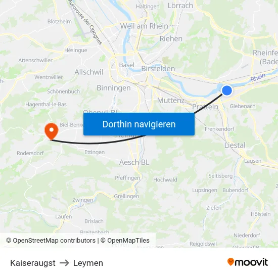 Kaiseraugst to Leymen map