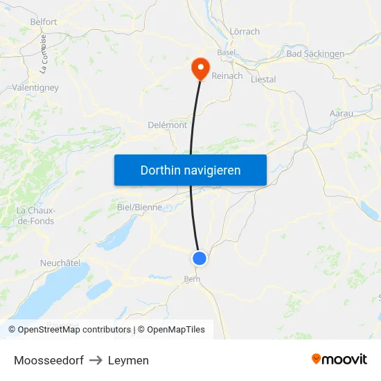 Moosseedorf to Leymen map