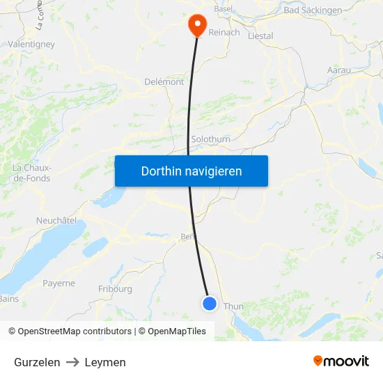 Gurzelen to Leymen map