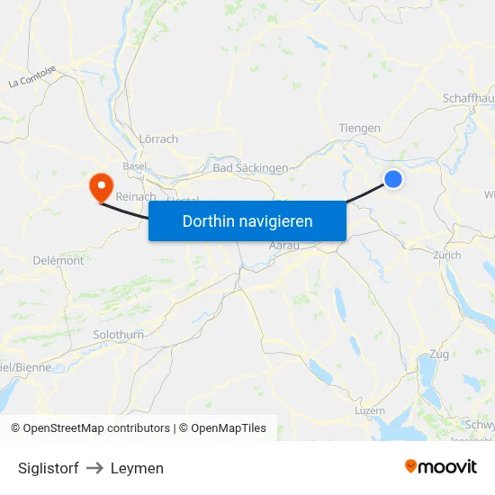 Siglistorf to Leymen map