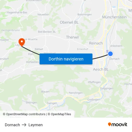 Dornach to Leymen map
