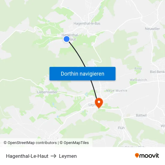 Hagenthal-Le-Haut to Leymen map