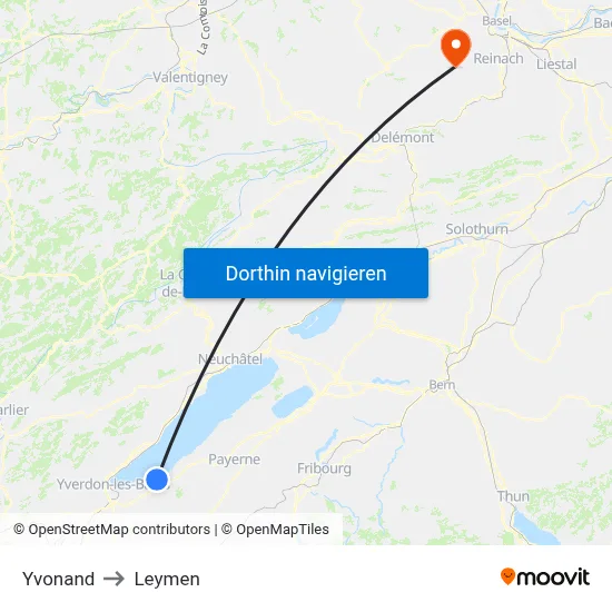 Yvonand to Leymen map