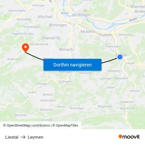 Liestal to Leymen map