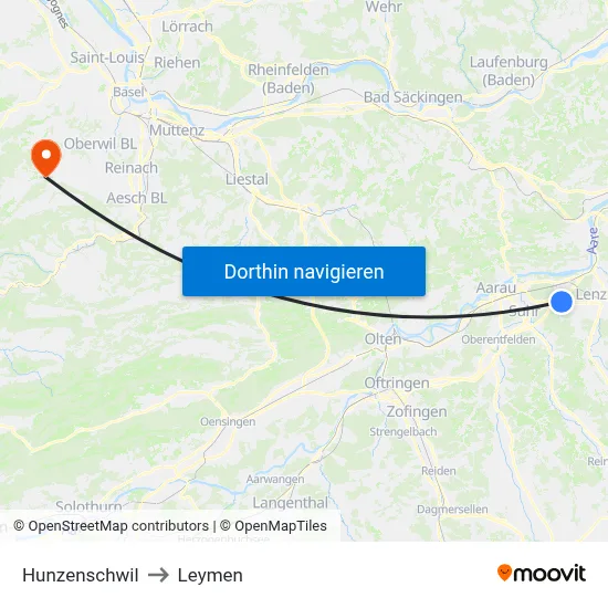 Hunzenschwil to Leymen map