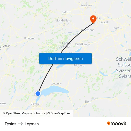 Eysins to Leymen map
